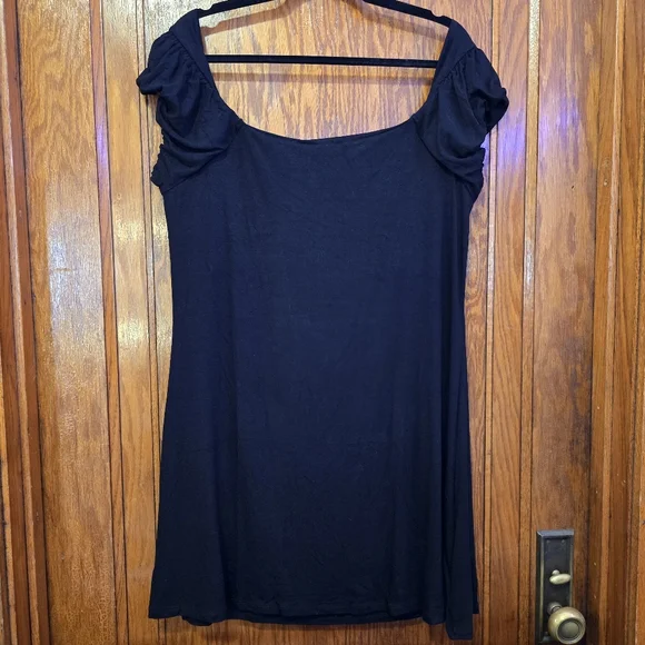 ASOS DESIGN Black Mini Dress Fluffy Cap Sleeves Shortsleeve Scoop Neck Size 14 - Picture 11 of 11